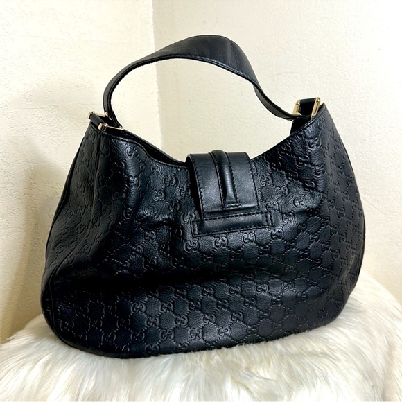 💯 Authentic-GUCCISSIMA Black Leather Large Web Hobo shoulder bag - Picture 10 of 11